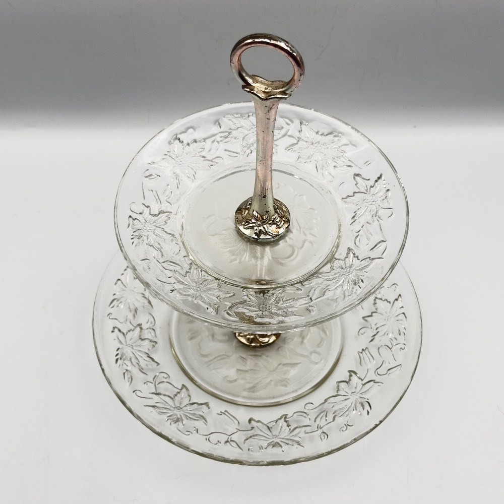 Princess House Fantasia 2-Tier Server 533 Fine Crystal Frosted‎ Floral Vintage